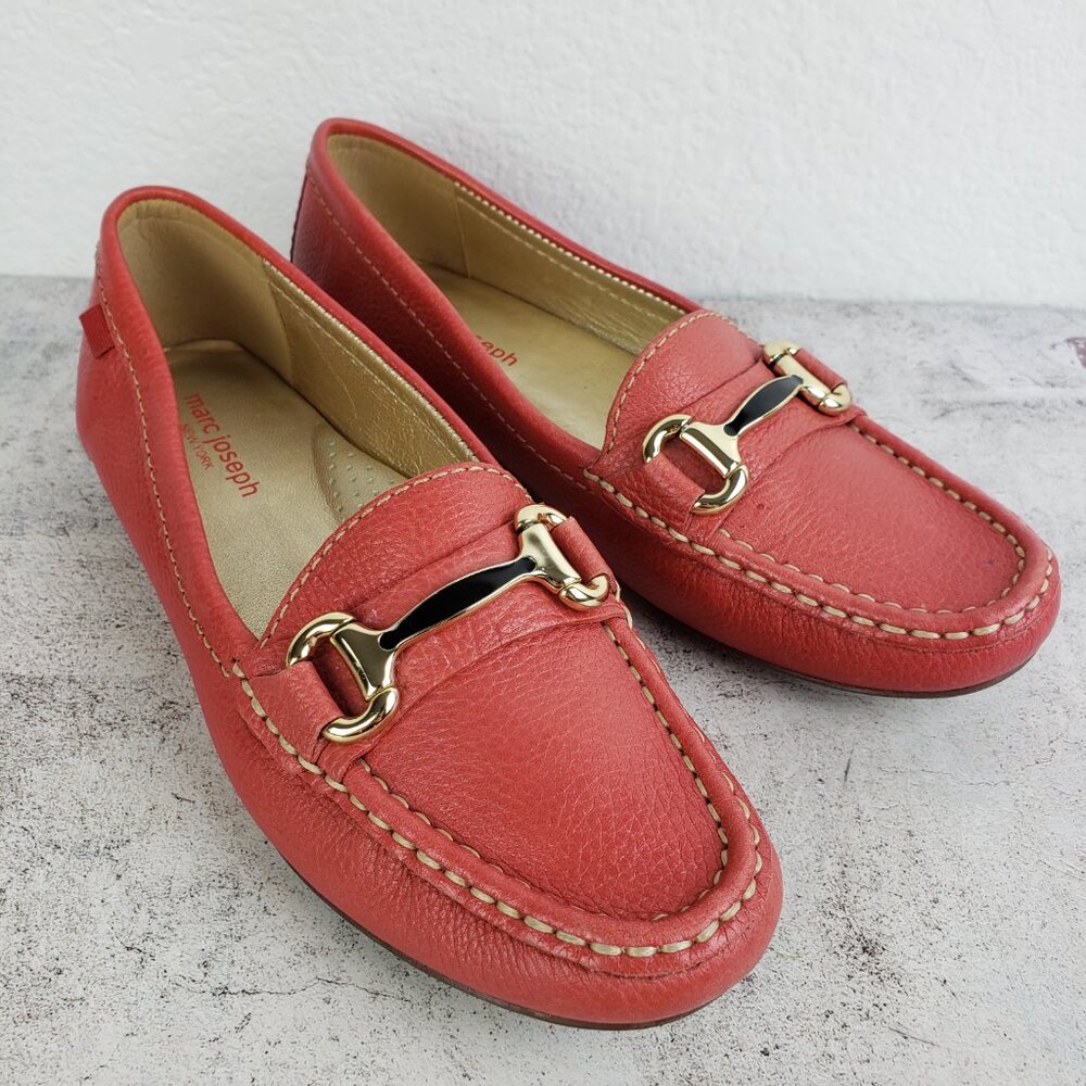 Marc Joseph Grand St Red Leather Gold Horse Bit Loafers Moccasin size 6.5 Preppy
